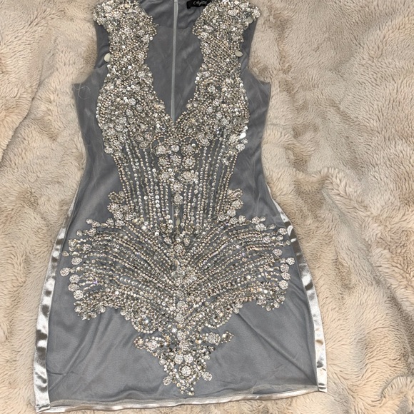 alglist Dresses & Skirts - Short mini mesh front sliver detailed dress